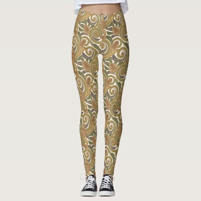 Leggings Les guêtres des femmes de Paisley d'or (Devant)