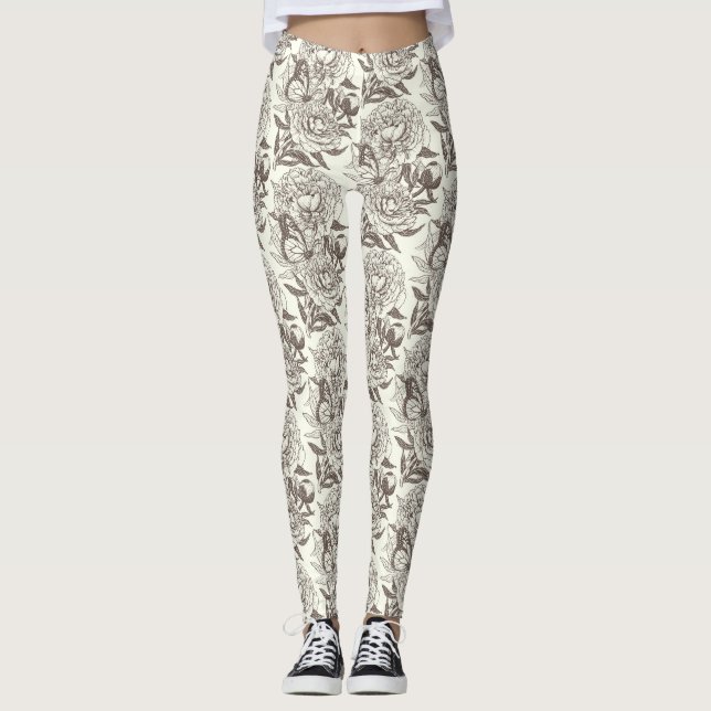 Leggings Les pivoines et les papillons bloquent l'impressio (Devant)