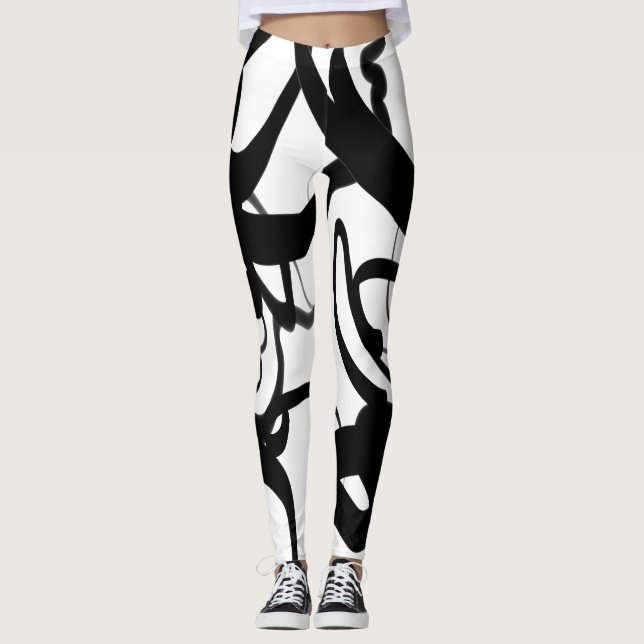 Leggings Les Plongeurs : Noir et Blanc Abstrait (Devant)
