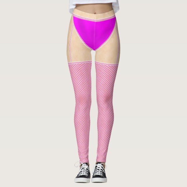 Leggings Les poissons, les bas roses chaudes avec les patte (Devant)