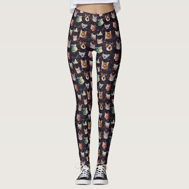 Leggings Les têtes de chats dans l'espace extra-atmosphériq (Devant)