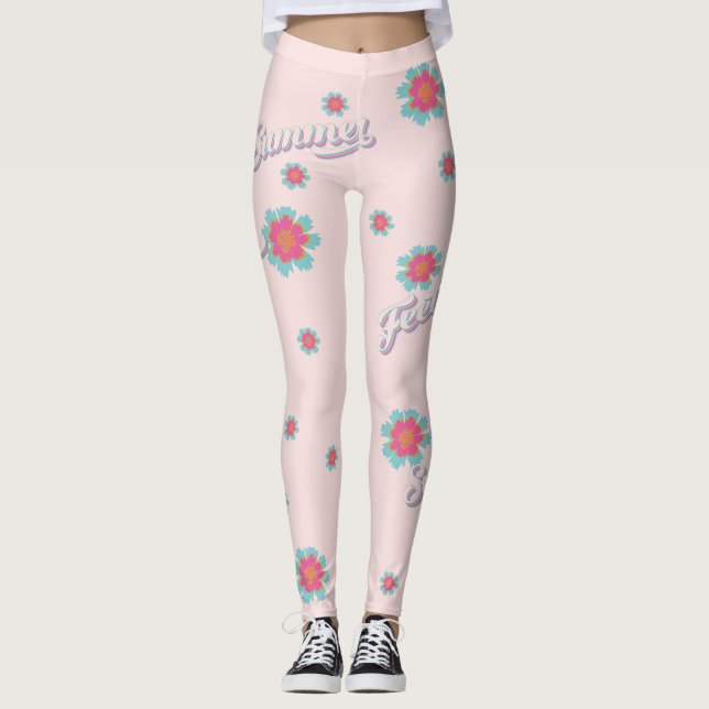 Leggings L'été se sent rose et bleu fleurs girly (Devant)