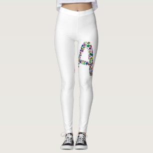 Leggings Lettre initiale A avec Monogramme floral de pierre