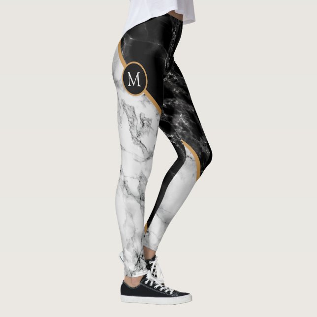 LEGGINGS LETTRE PERSONNALISÉE EN MARBRE BLANC NOIR (Droite)