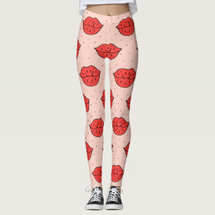 Leggings Lèvres caricaturales : motif féministe de doodle.