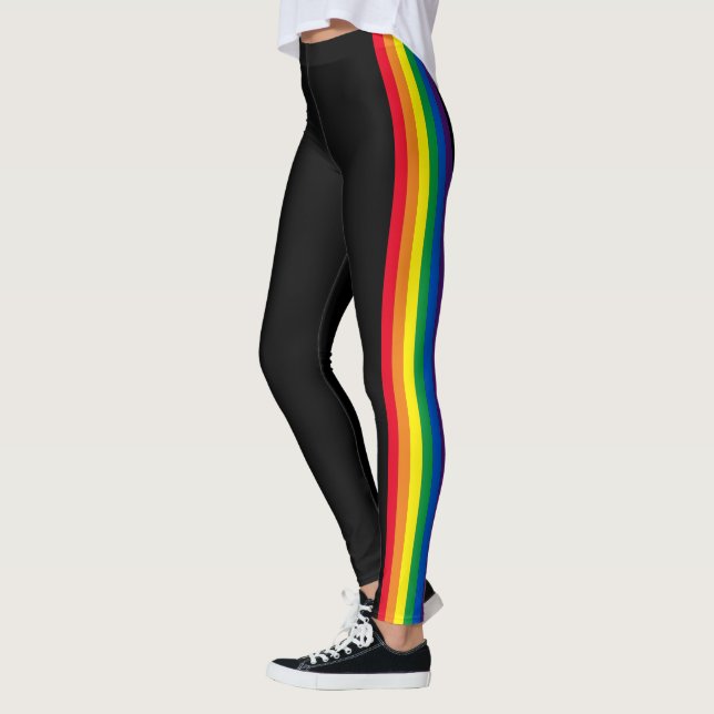 Leggings Lgbt rainbow rayures drapeau gay pride noir (Gauche)