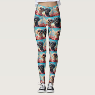 Leggings Lhasa Apso avec Roses de cœur pour la Saint-Valent