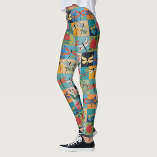 Leggings Libellules Colorées Et Roses Patchwork