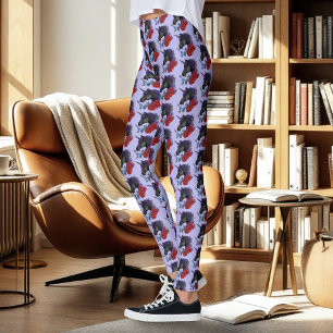 Leggings Licorne noire fleurs de jardin de minuit violet