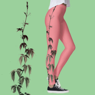 Leggings Lierre vert sur corail rose