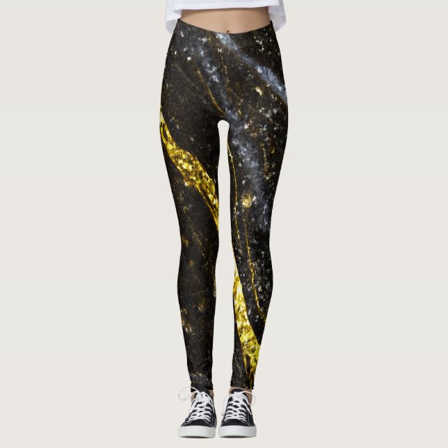 Leggings Ligne brillante or noir chic abstrait (Devant)