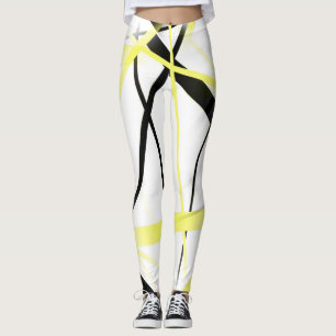 Leggings Ligne Moderne Géométrie Cool Blanche Noire Jaune