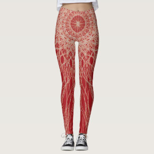 Leggings Lignes Abstraites D'Araignée Spirale Rouge Et Blan