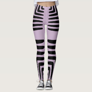 Leggings Lignes africaines violettes et épaisses en noir
