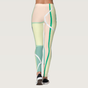 Leggings Lignes d'art Abstrait Pastel Pale Turquoise Rose