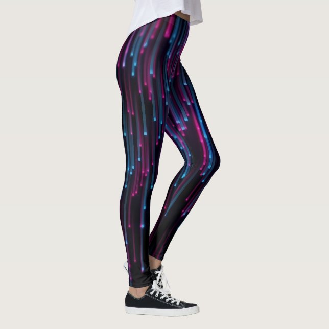 Leggings Lignes de néon bleu et violet Abstraites sur noir (Droite)
