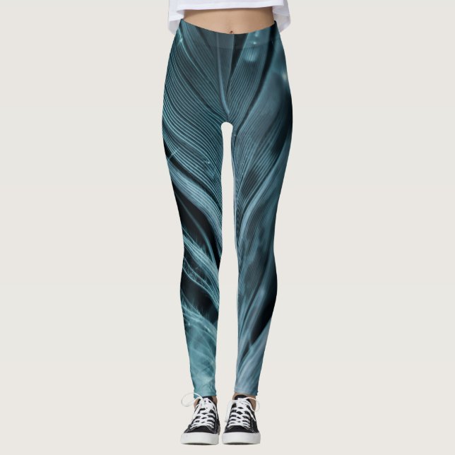 Leggings Lignes de plumes bleues Abstraites (Devant)
