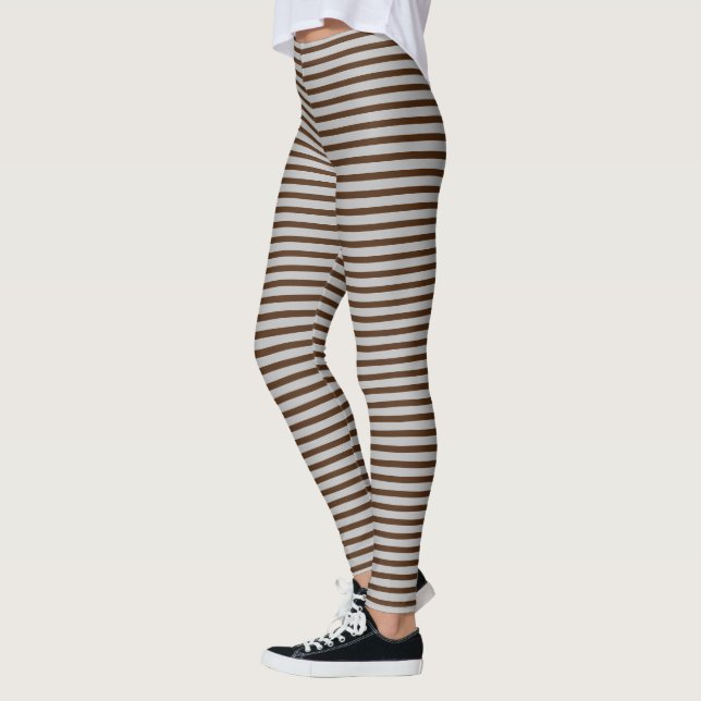 Leggings Lignes de rayures Brown clair gris clair (Gauche)