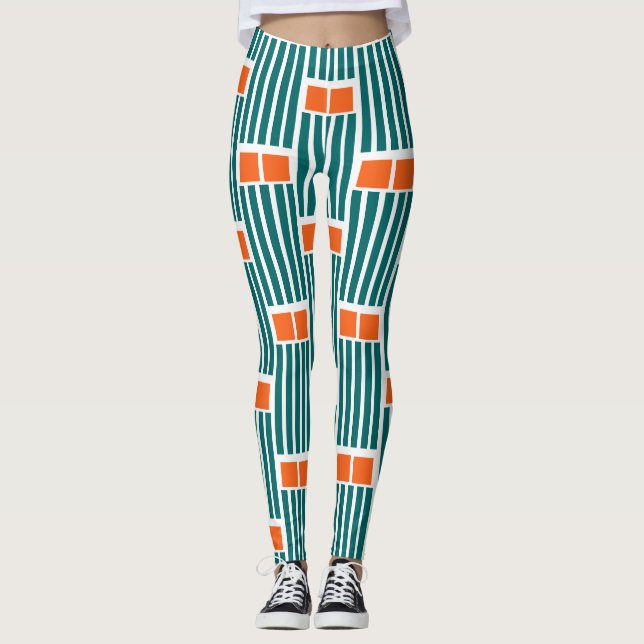 Leggings Lignes et boîtes turquoises (Devant)