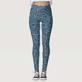 Leggings Lignes géométriques de courbe blanche sur bleu