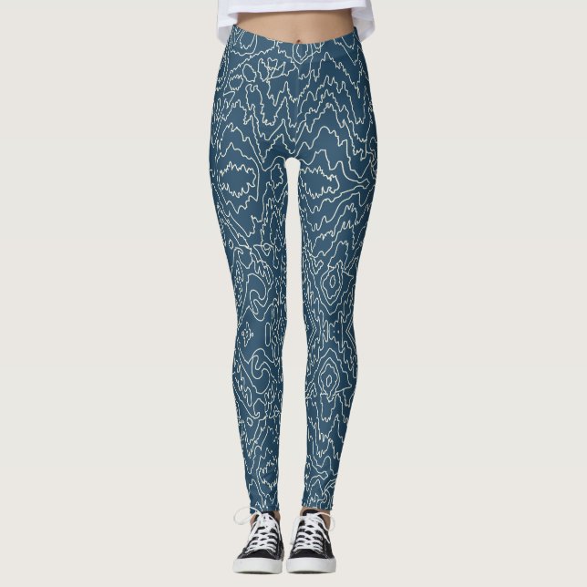 Leggings Lignes géométriques de courbe blanche sur bleu (Devant)