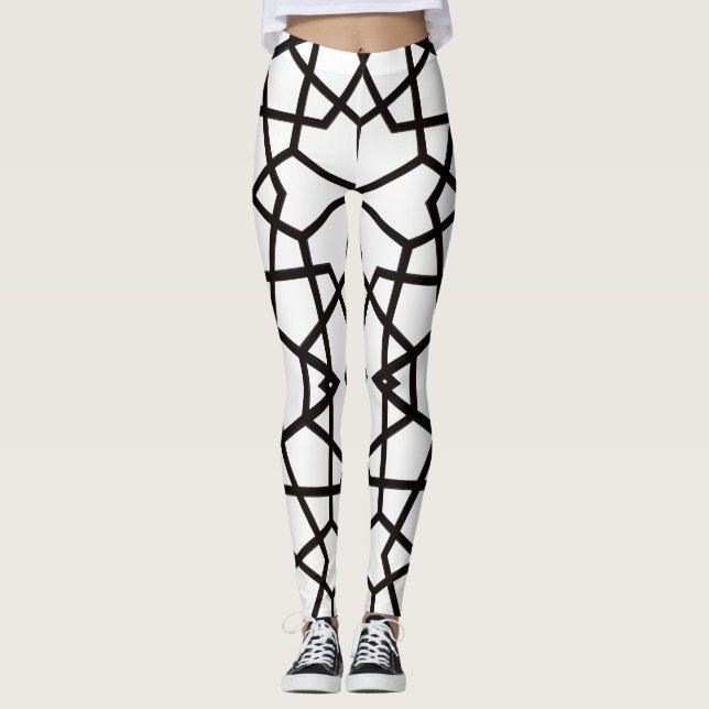 Leggings Lignes noires Abstraites motif sur blanc immaculé (Devant)