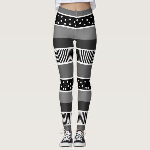 Leggings Lignes noires et blanches et Pointe Polka Abstrait