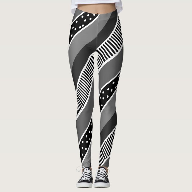 Leggings Lignes noires et blanches et Pointe Polka Abstrait (Devant)