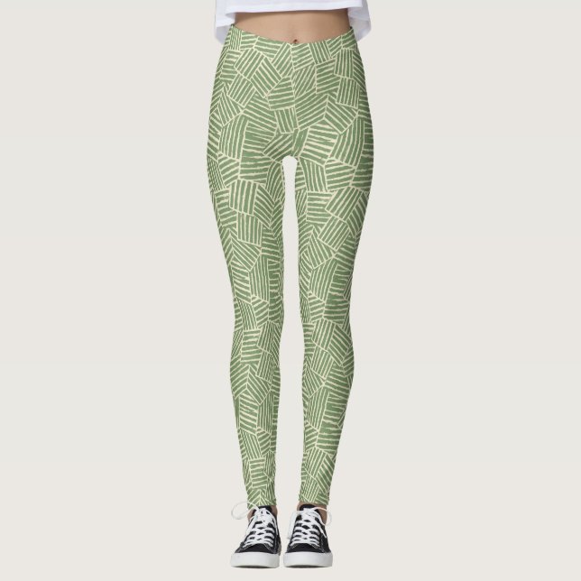 Leggings Lignes tissées vertes | Géométrique moderne du mil (Devant)