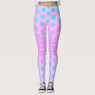 Leggings Lilac, bleu ciel et fleurs roses
