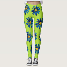 Leggings Lime Green & Blue Daisies Pop Art