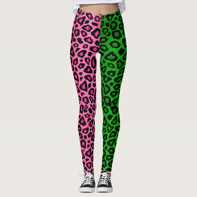 Leggings Lime vert - Chaud rose léopard animal  (Devant)
