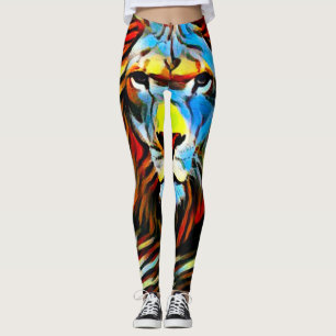 Leggings Lion sauvage coloré de peinture à l'huile de Jud