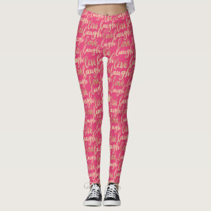 Leggings Live Laugh Love Faux Gold Letting Deep Pink