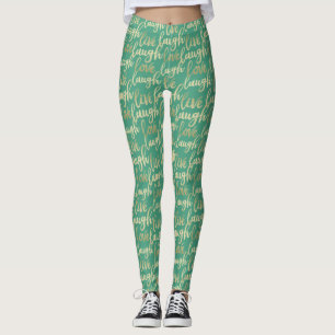 Leggings Live Laugh Love Faux Gold Letting Light Green