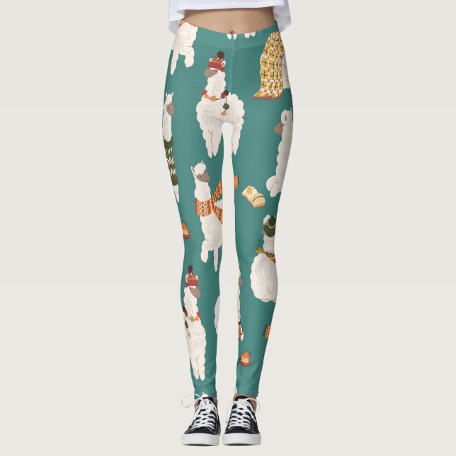 Leggings Llama Alpaca Sweater Motif sans couture. (Devant)