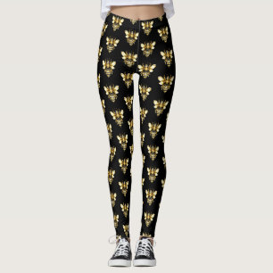 Leggings Logo Faux Gold Foil Bee Polygonal sur Noir