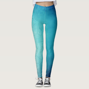 Leggings Lotus Fleurs Bleu Vert Yoga