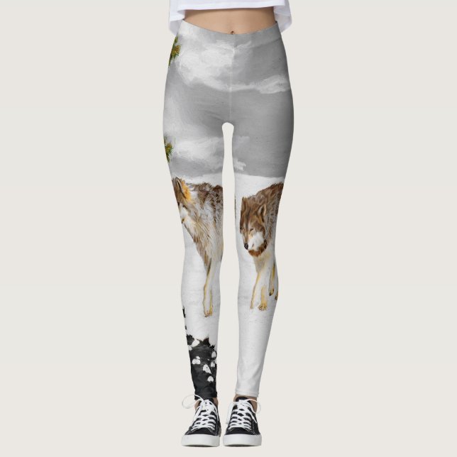 Leggings Loups en peinture sur neige - Art original de la f (Devant)