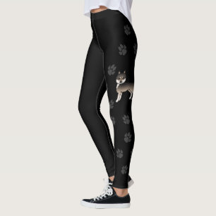 Leggings Louveteau gris foncé Husky sibérien Chien de dessi