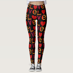 Leggings LOVE Carré Lettres Ombre Rouge & Jaune sur noir