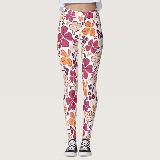 Leggings Lucky Clover Shamrock Rouge Motif St Patrick`s Day (Devant)