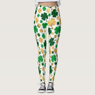 Leggings Lucky Gold Foil Four Leaf Shamrock Motif