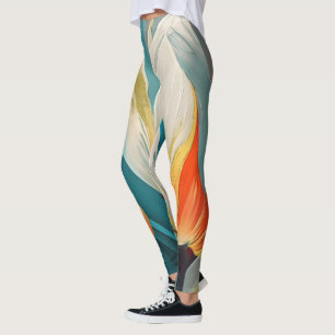 Leggings Lueur florale abstraite en turquoise et orange