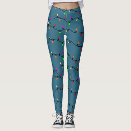 Leggings Lumières De Noël Colorées Sur Bleu