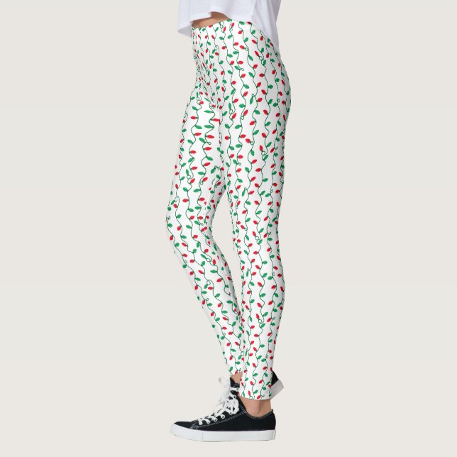 Leggings Lumières de Noël rouges et vertes (Gauche)