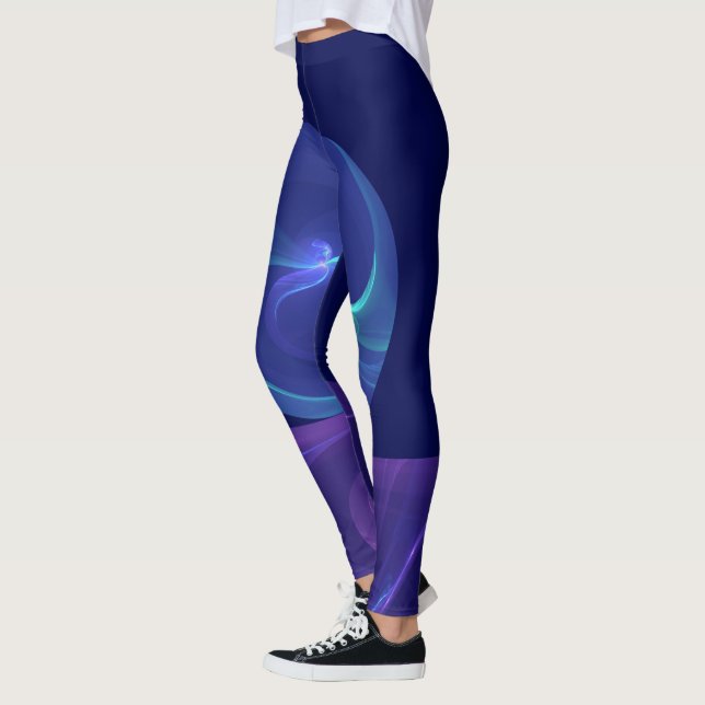 Leggings Lumineuse Bleu Violet Rêve Abstrait Fractal Art (Gauche)