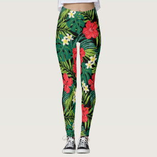 Leggings Luna Hibiscus Garden Hawaiian - Rouge et Noir