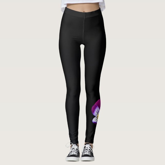 Leggings Lune aux fleurs de violet (Devant)