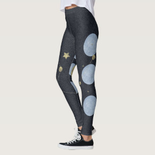 Leggings Lune Constellation Bleu Yoga Motif Leging